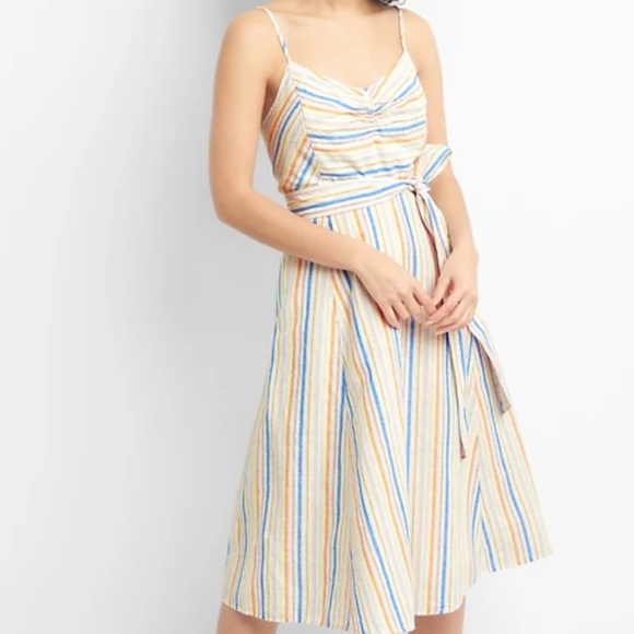 Gap Fit and Flare Cami Dress in Linen-Cotton Striped Dress, Size 4 - Picture 1 of 4